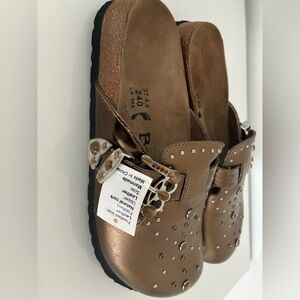Birkenstock Betula ROCKO Leather Mules Size 37 Pewter Studded Clogs NWOB